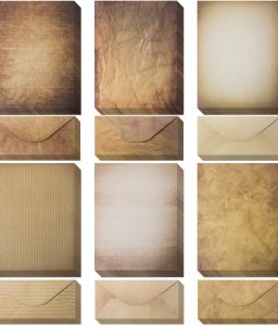 120 Pack Vintage Paper and Envelopes - 60 Sheets of Antique Looking Papers & 60 Antique Style Envelopes - Six Classic Aged Paper Designs - Vintage Printing paper, Vintage Writing Paper, 8.5 x 11 inch