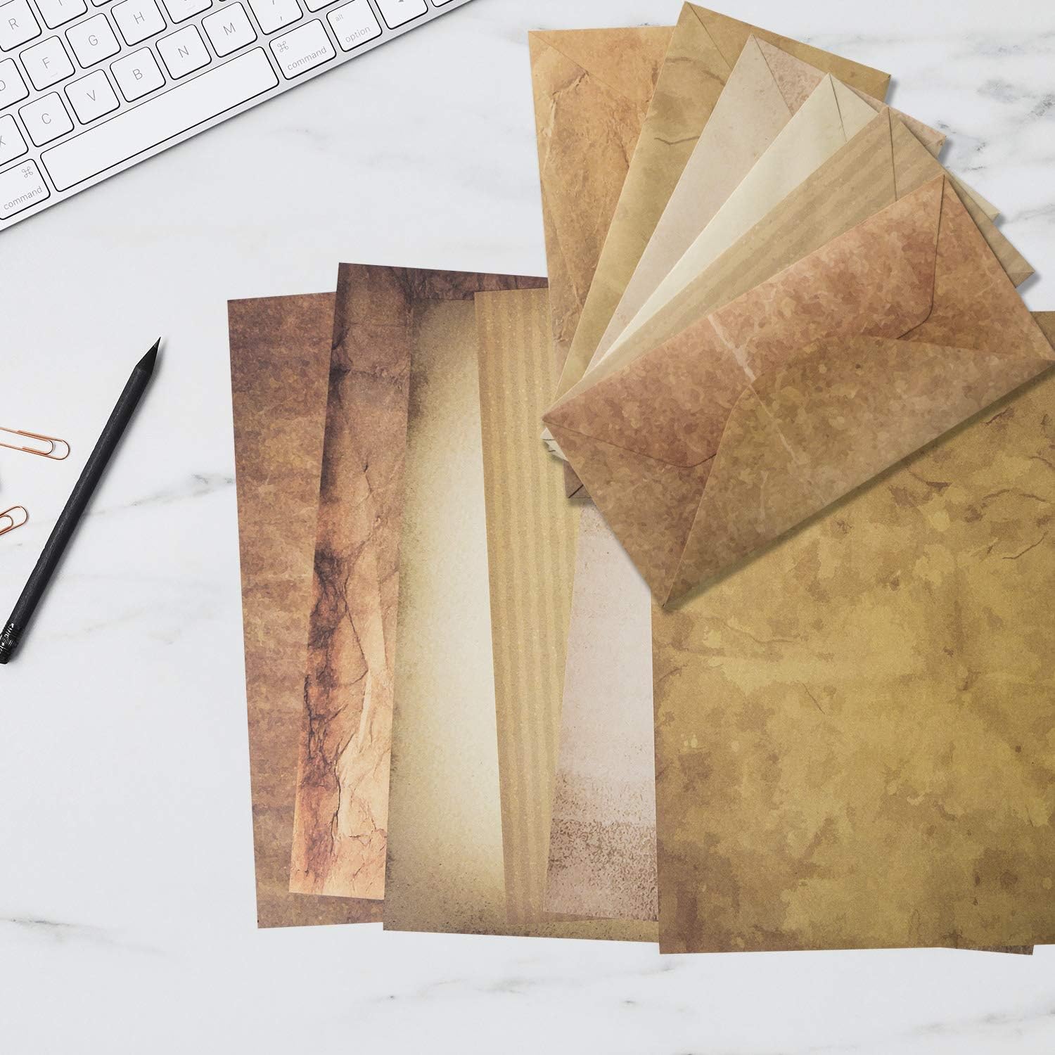 120 Pack Vintage Paper and Envelopes - 60 Sheets of Antique Looking Papers & 60 Antique Style Envelopes - Six Classic Aged Paper Designs - Vintage Printing paper, Vintage Writing Paper, 8.5 x 11 inch - Image 6