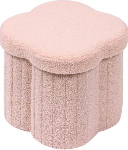 B FSOBEIIALEO Storage Ottoman Cube, Flowers Shaped Ottomans with Storage Foot Stool Footrest for Lving Room, Boucle Ottoman Seat for Dorm Room,Faux Teddy Fur, Pink 12.6"x12.6"x12.6"