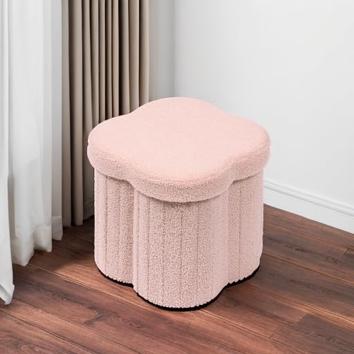 B FSOBEIIALEO Storage Ottoman Cube, Flowers Shaped Ottomans with Storage Foot Stool Footrest for Lving Room, Boucle Ottoman Seat for Dorm Room,Faux Teddy Fur, Pink 12.6"x12.6"x12.6" - Image 6
