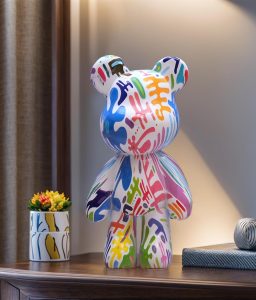 Bear Statue Resin Graffiti Animal Sculpture for Home, Office Decor, Abstract Design for Birthday, Anniversary and Gift Present (Splash Art)