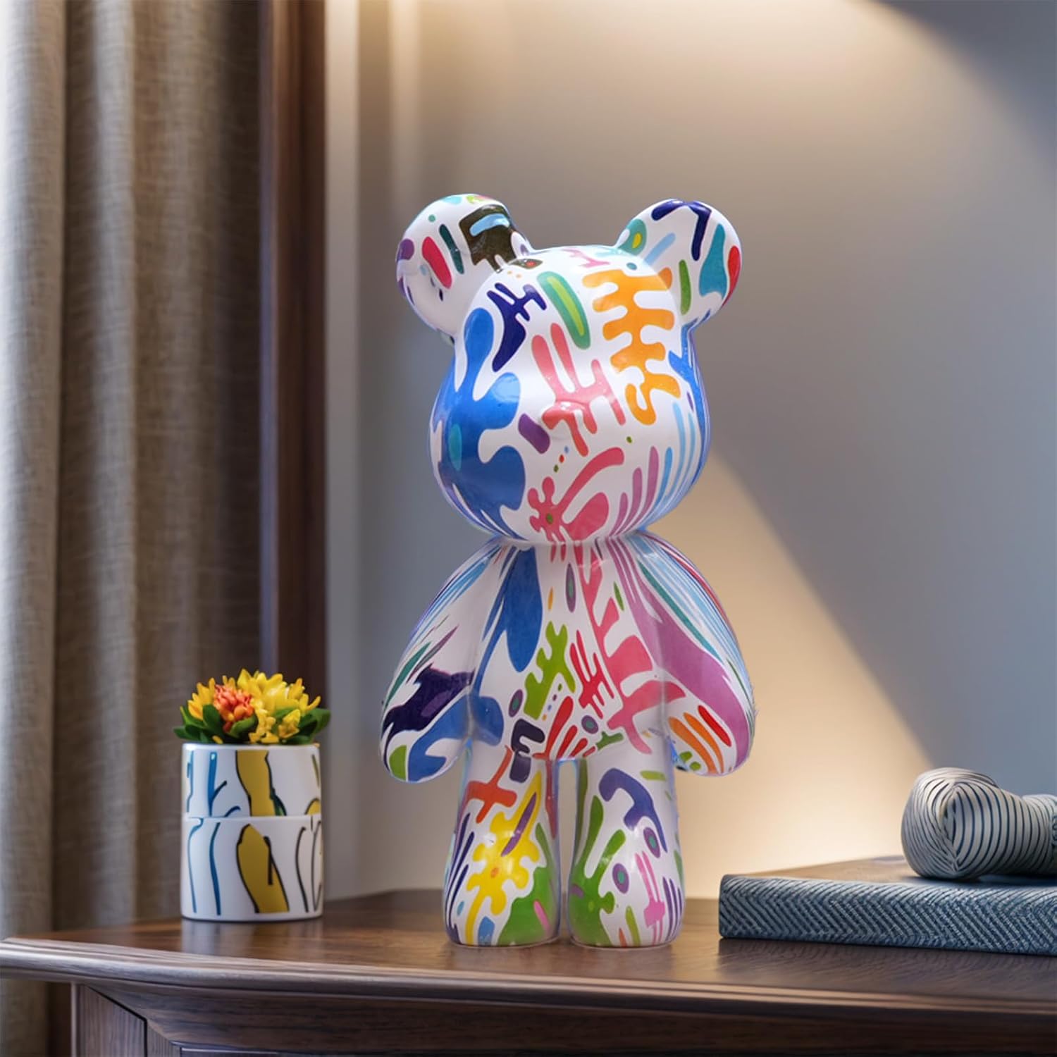 Bear Statue Resin Graffiti Animal Sculpture for Home, Office Decor, Abstract Design for Birthday, Anniversary and Gift Present (Splash Art)