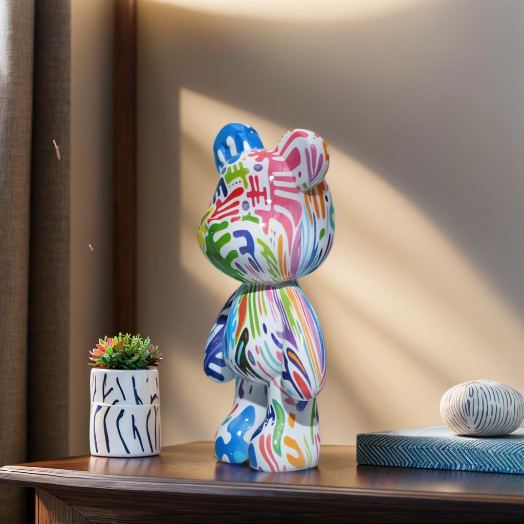 Bear Statue Resin Graffiti Animal Sculpture for Home, Office Decor, Abstract Design for Birthday, Anniversary and Gift Present (Splash Art) - Image 3