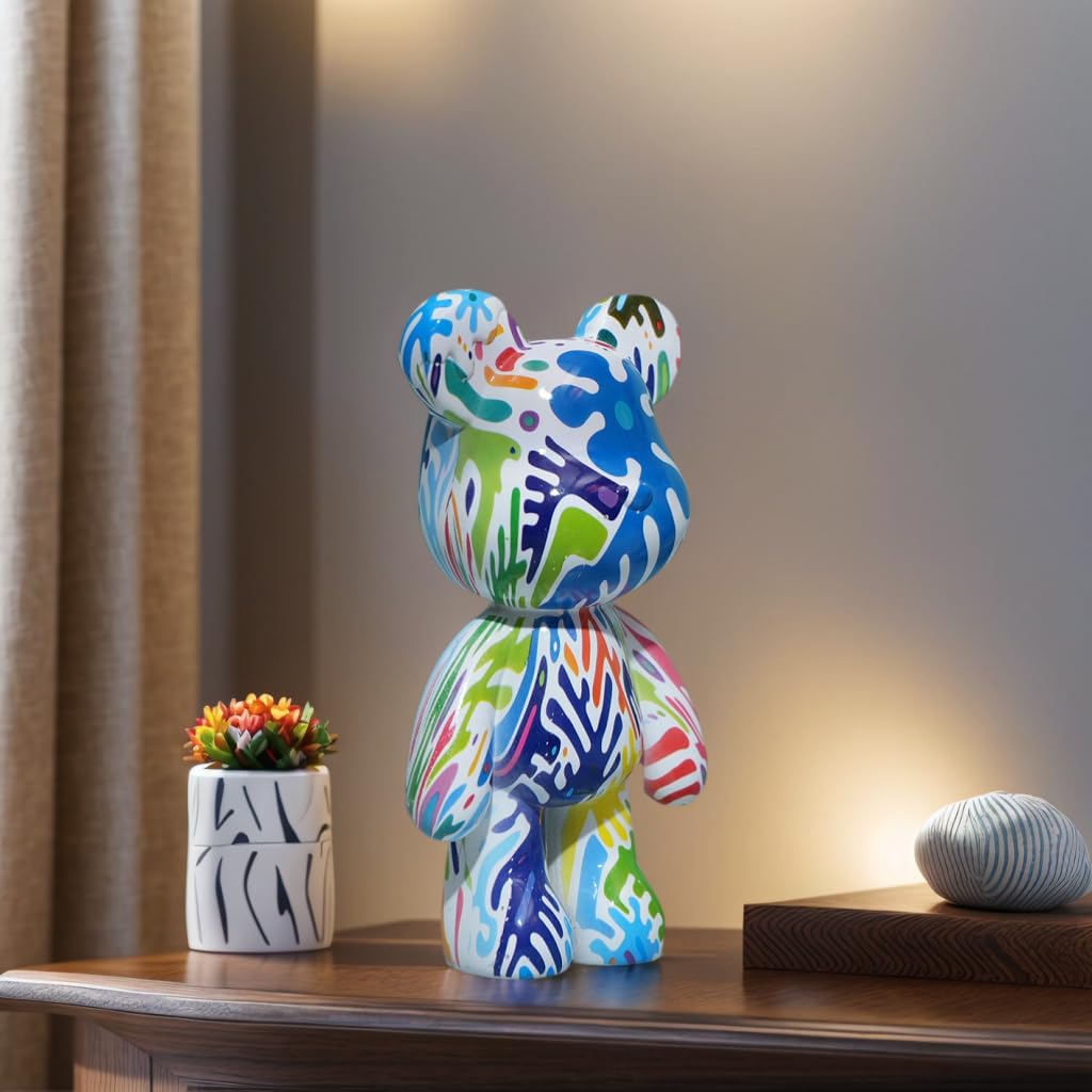 Bear Statue Resin Graffiti Animal Sculpture for Home, Office Decor, Abstract Design for Birthday, Anniversary and Gift Present (Splash Art) - Image 4
