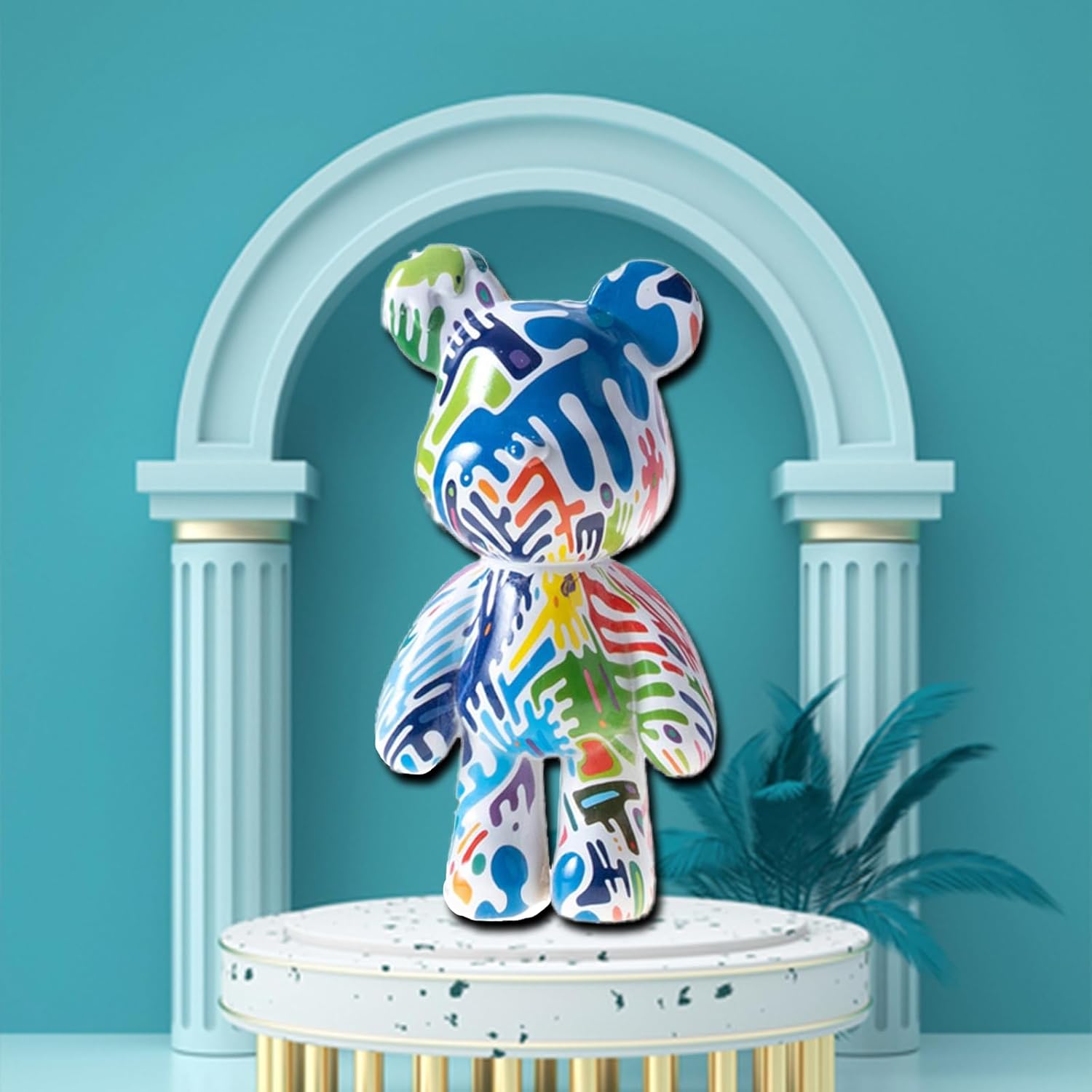 Bear Statue Resin Graffiti Animal Sculpture for Home, Office Decor, Abstract Design for Birthday, Anniversary and Gift Present (Splash Art) - Image 5