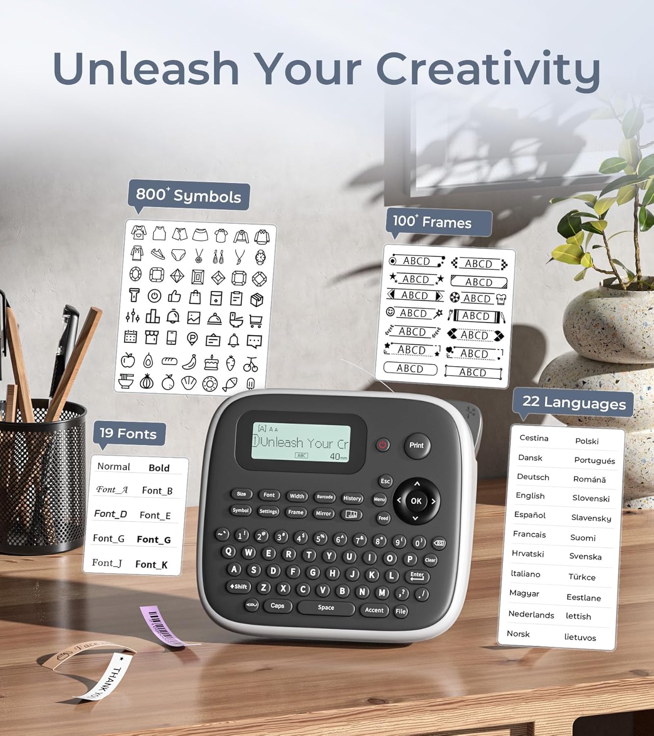 Label Maker Machine with Tapes, Label Makers, Label Maker Waterproof-Labels, Labeler Machine with-Tape 12mm 0.47 Laminated White, D210s Inkless Portable Labeling Machine for Home School Office - Image 2