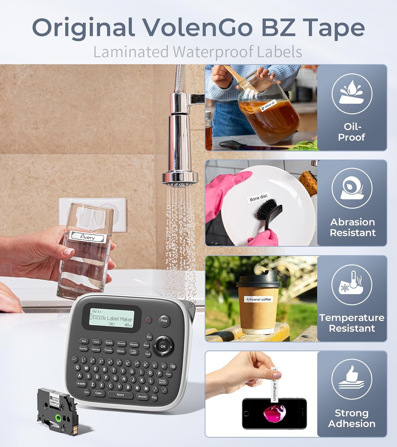 Label Maker Machine with Tapes, Label Makers, Label Maker Waterproof-Labels, Labeler Machine with-Tape 12mm 0.47 Laminated White, D210s Inkless Portable Labeling Machine for Home School Office - Image 3
