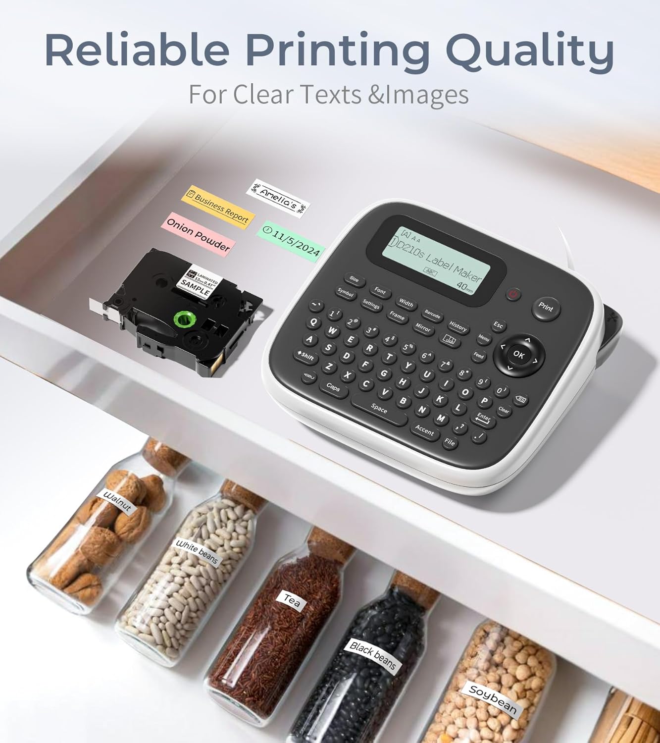 Label Maker Machine with Tapes, Label Makers, Label Maker Waterproof-Labels, Labeler Machine with-Tape 12mm 0.47 Laminated White, D210s Inkless Portable Labeling Machine for Home School Office - Image 5
