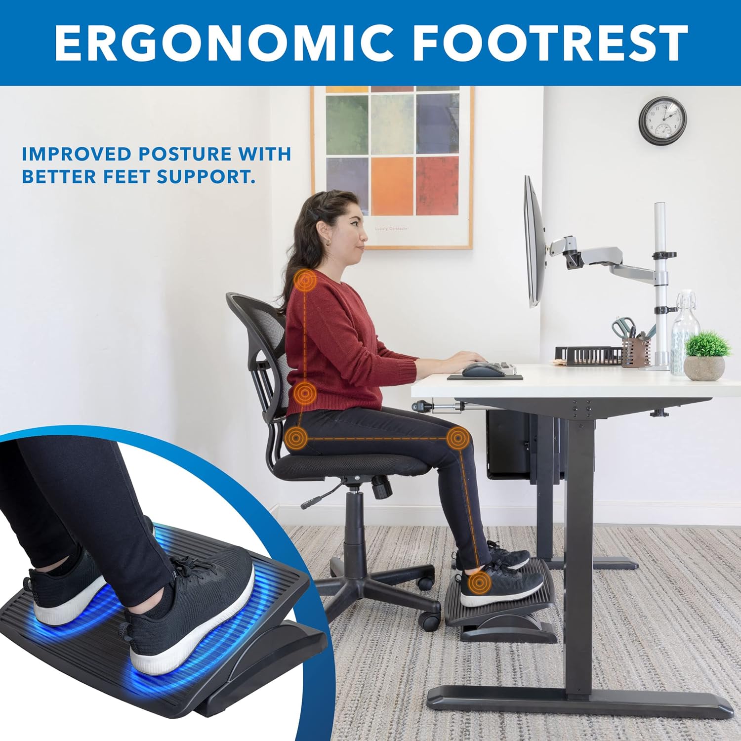 Mount-It! Ergonomic Footrest for Office or Home | Under Desk Tilting Footrest | Adjustable Desk Foot Rest with Massaging Surface and 3 Tilt Positions - Image 3