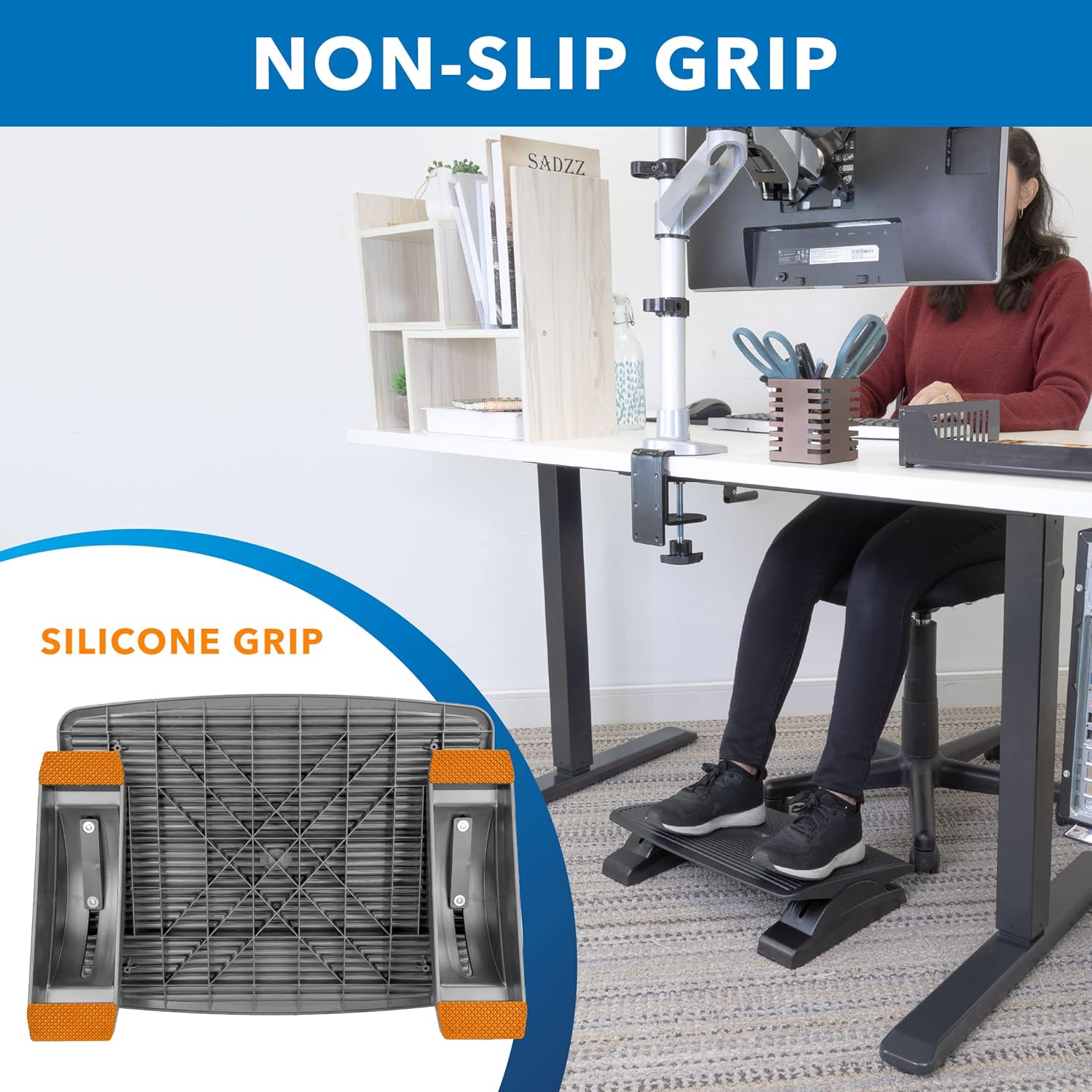 Mount-It! Ergonomic Footrest for Office or Home | Under Desk Tilting Footrest | Adjustable Desk Foot Rest with Massaging Surface and 3 Tilt Positions - Image 6