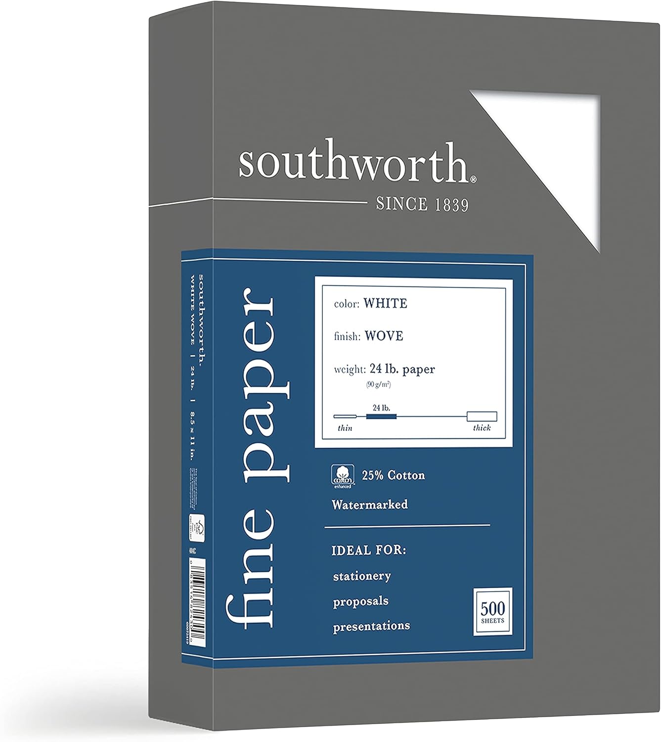 Southworth® 25% Cotton Business Paper, 8 1/2" x 11", 24 Lb, White, Box Of 500
