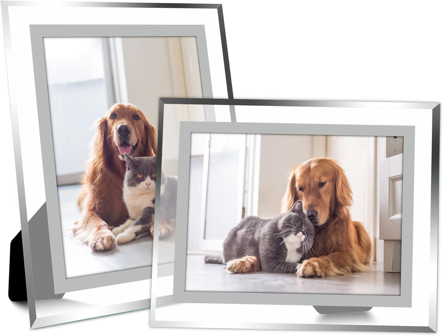 Vienrose 5x7 Picture Frame Set of 2, Glass Photo Frames Made of High Definition Real Glass Display Pictures Horizontal or Vertical for Table